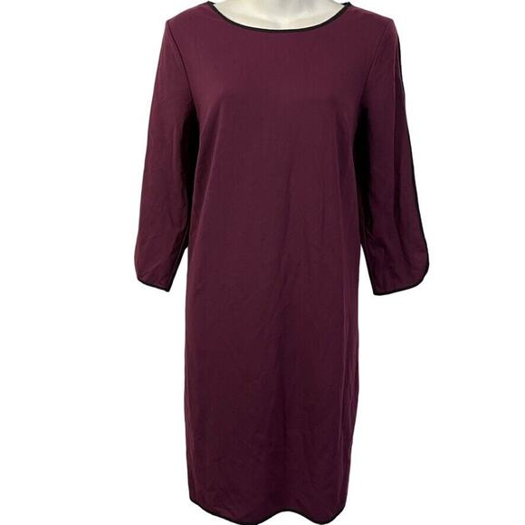 Cynthia Rowley Stretch Sheath 3/4 Sleeve Plum Black Trim Mini Knit Dress sz 6 - Picture 1 of 16